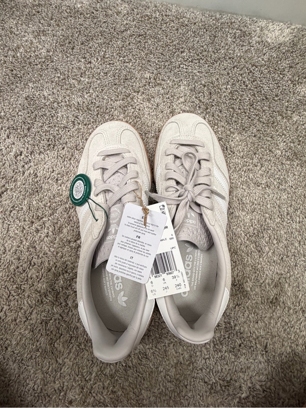 Adidas Women’s Pale Beige Suede Sneakers with Green Tag